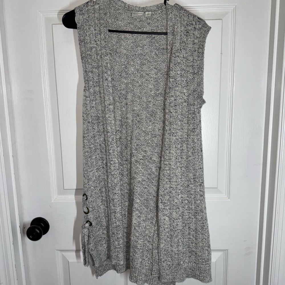 Cato Gray Long-Line Sleeveless Vest Cardigan